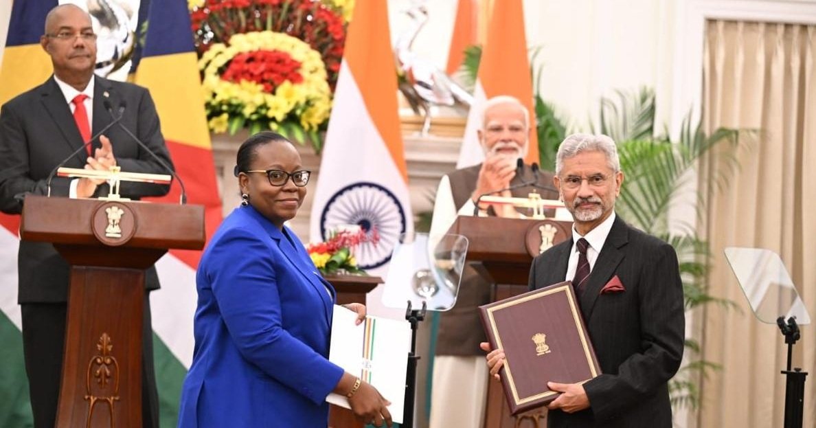 Prime Minister Narendra Modi with President of Seychelles Patrick Herminie prior to their meeting at the Hyderabad House, in New Delhi on Monday, February 9, 2026