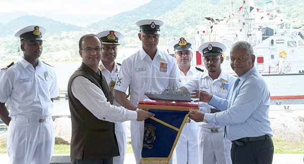 Handing over ceremony of PB Boudeuse – India gifts new patrol boat to Seychelles Defence Forces, highlighting the strengthening of India-Seychelles defence cooperation.